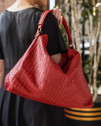 Image of Jild Hobo Style Woven Bag for Women - Soft Handmade Genuine Leather Work Tote Bag - Cross Body Womens Purse