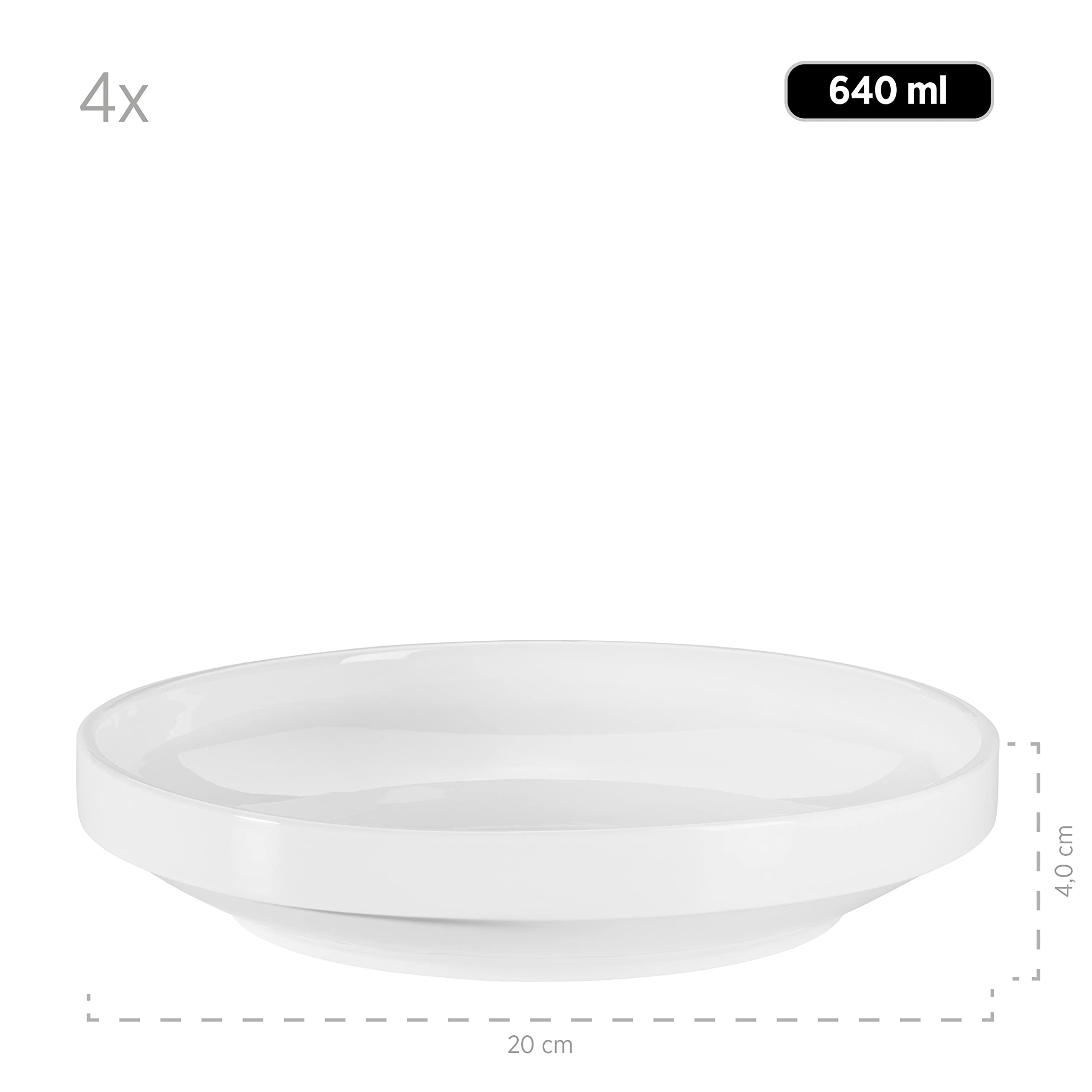 MÄSER Serie Vada - Set di piatti moderni per 4 persone in robusta qualità gastronomica, servizio da tavola 12 pezzi, design scandinavo, in porcellana resistente, bianco lucido