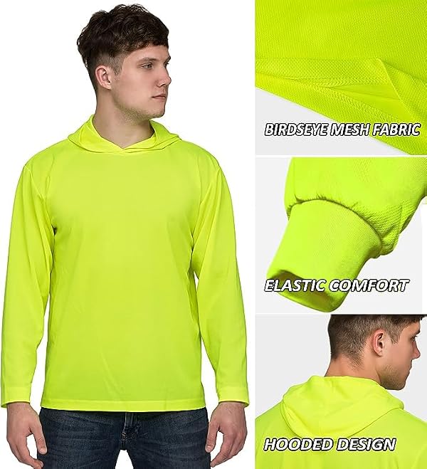 L&M® Hi Vis T Shirt Safety Lime Orange Long Sleeve HIGH Visibility with Hood (US, Alpha, XX-Large, Regular, Regular, Lime) by L&M - Image 7