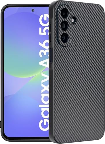 Image of DIZORO Carbon Fiber Case for Samsung Galaxy A36 5g Fusion 5g Smooth Touch Rubber Phone Cases Non-Slip, with Camera Protection Fingerprint Resistant Full Body Protective Shockproof Back Cover - Black