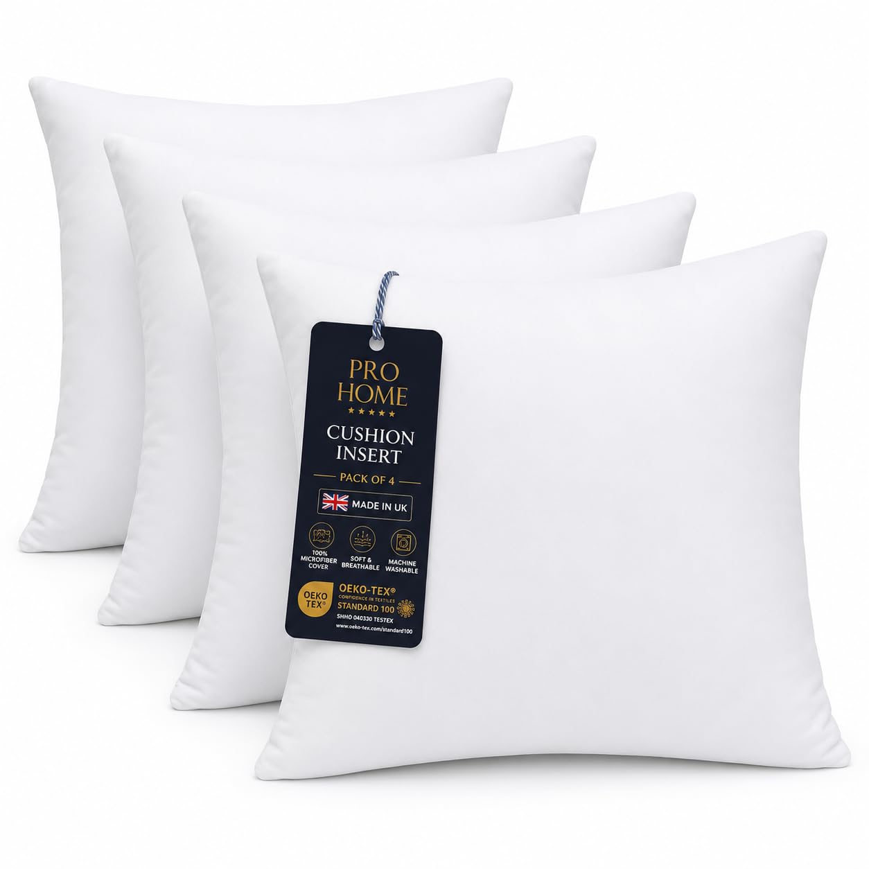 Pro Home 50X50cm(20X20) 50X50cm Cushion Insert Soft & Fluffy Cushion Pads 20 X 20 Inches Hypoallergenic Cushion Inner–Hollowfiber Fill Cushions For Home, Sofa, Couch & Bedroom (50X50cm(Pack Of 4)
