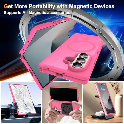 Image of ORETECH Magnetic for Samsung Galaxy Z Fold 7 Case, Translucent Back Non-Slip Hard PC Shockproof Bumper Protective Phone Case Cover for Samsung Z Fold 7 - Hot Pink
