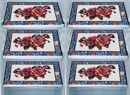 Image of DakshyaIndustries Pack of 6 PVC Printed Fridge Mat /Refrigerator Mat (Blue&Yellow&Red)