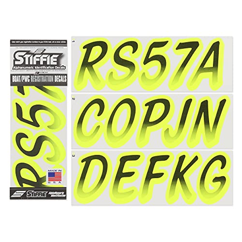 Image of STIFFIE Whipline Black /Day Glow Yellow 3 inch Boat & PWC Registration Decals • Numbers Letters Stickers