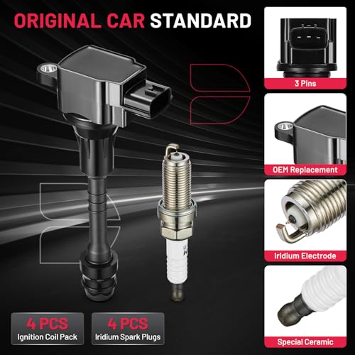 Image of BDFHYK Ignition Coil UF351 and Spark Plug 4505 for Nissan Sentra 2002-2006