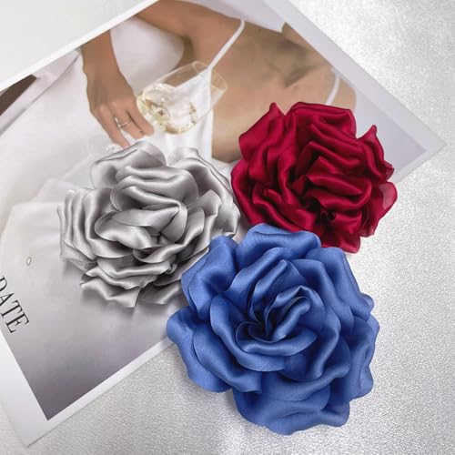 Image of Dainty Peony Rose Flower Brooches Lapel Pins Delicate Elegant Fabric Flowers Brooch Pin for Women Flower Corsage for Wedding Party Accessories Jewelry Gifts100mm