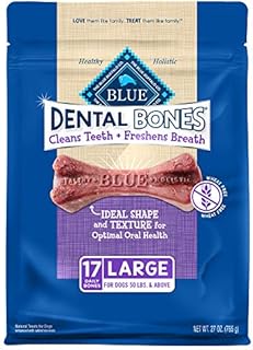 Blue Buffalo Dental Bones Large Natural Dental Chew Dog Treats, (50 lbs and up) 27-oz Bag Value Pack