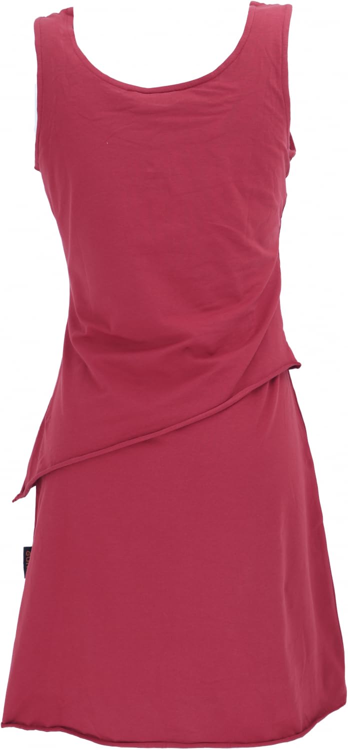 GURU SHOP Mini vestido de algodón orgánico de capas sin mangas con estampado de plumas para mujer Negro