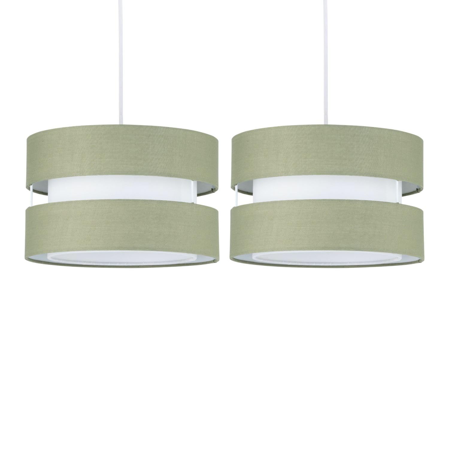 Firstchoicelighting Sage Green Set Of 2 Ceiling Light Shades, Easy Fit Pendant Shades, Diameter 26Cm