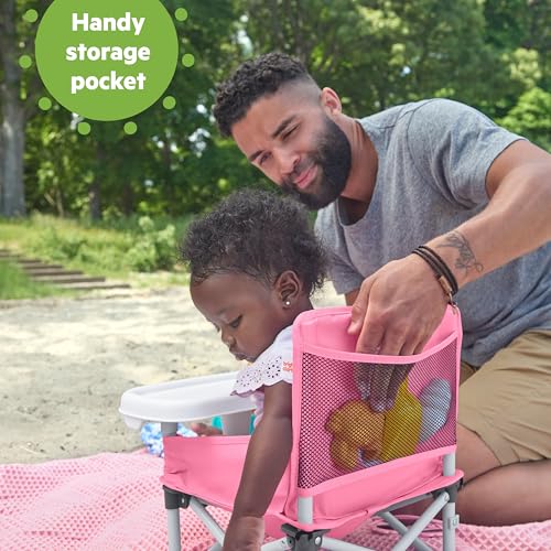 Image of Bright Starts Pop 'N Sit Portable Booster, Indoor /Outdoor Use, Floor Seat with Feeding Tray, Pink, 6 Mos - 3 Yrs