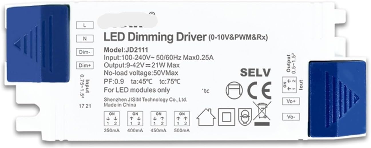 0-10V Constant Current dimming Driver 15w18w20w Potentiometer Track Light dimming Power Supply(500mA 21w)