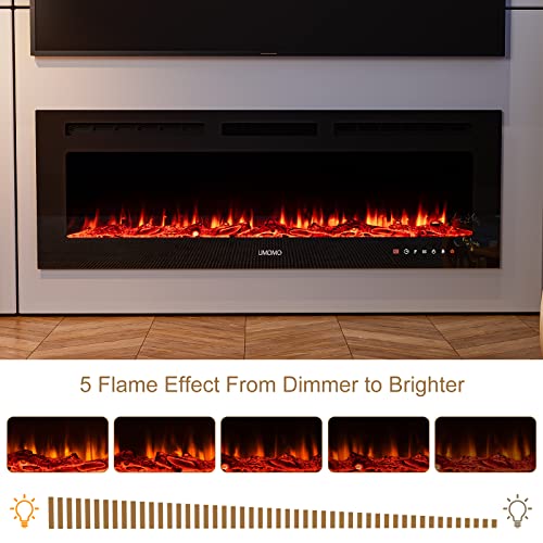 UMOMO 40 inch Electric Fireplace Recessed and Wall Mounted Electric Fireplace, Fireplace Heater and Linear Fireplace, with Timer, Remote Control, Adjustable 12 Flame Color, Logset/Crystal, 750w/1500w