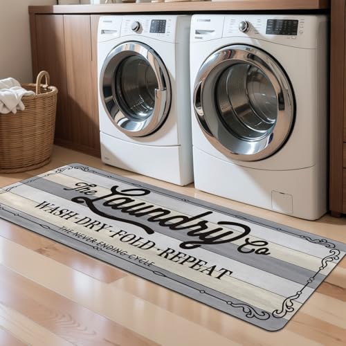 Pauwer Laundry Room Rug Runner 20"x60" Waterproof Rubber Laundry Mat Non Slip Kitchen Mats for Floor Washable Floor Mat Runner Rug for Farmhouse Mudroom Washroom Bathroom Decor