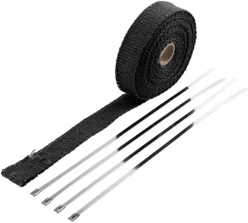 5M Roll Fiberglass Heat ShieldPliable Exhaust Wrap Tape for Pipe Header Thermal Protection with Stainless Ties(Titanium Color)