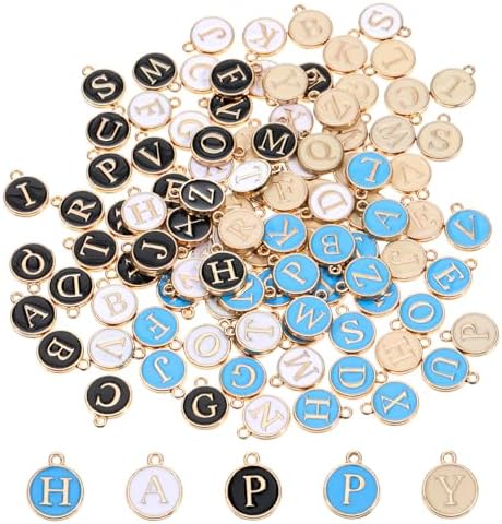 104PCS Letter Charms for Jewelry Making Double Sided Alphabet Let...