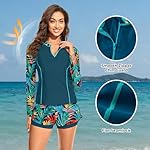 Long Sleeve Rash Guard for Women - 2 Piece Swimsuit with Shorts Zip Up Swim Shirt with Built-in Bra - Image 5