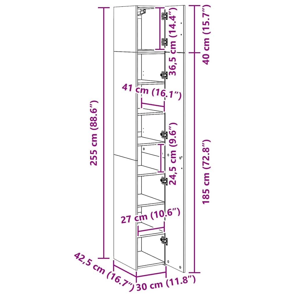 vidaXL Armario Estrecho Madera ingeniería Roble Sonoma 30x42,5x225 cm