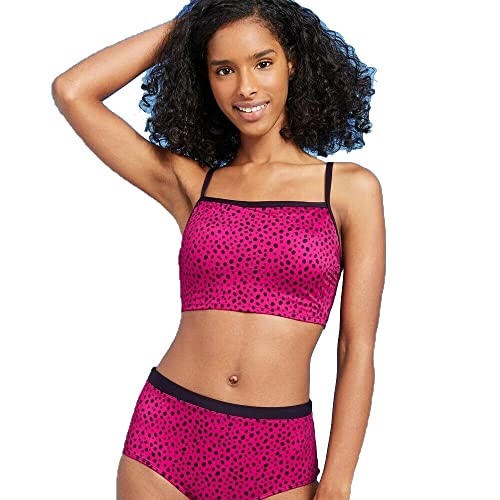 All in Motion Women's Longline Square Neck Bikini Top - Cranberry Dot - (Medium)