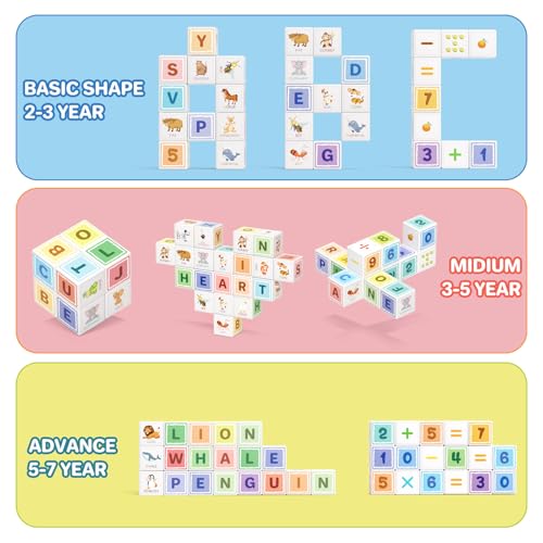 Image of Large Magnetic Blocks for kids ages 4-8-Toddler Toys,30pcs Big Magnet Building Blocks, STEM Sensory Travel Printed Montessori Toys for Boys&Girls, Learning Construction Magnetic Cubes for Gift