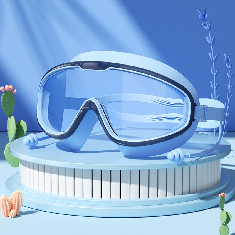 Secuinu HD Large Frame Waterproof Anti-Fog Swimming Goggles for Kids Ages 3-14 Comfortable and Durable Kids' Swim Goggles (Blue Black)