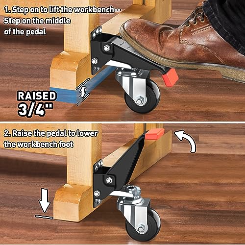 image for SPACEKEEPER Workbench Casters kit 720 Lbs Retractable Casters Heavy Du