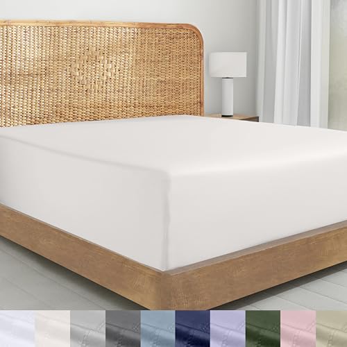 Image of California Design Den 100% Organic Cotton Cal King Fitted Sheet, True Ivory