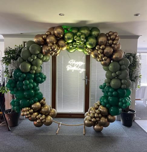 Image of Green and Gold Balloon Arch Kit, Dark Emerald Green Hunter Forest Sage Green Metallic Gold Balloon Garland kit, 18 12 10 5 Inch Balloons for Birthday Wedding Jungle Safari Party Decorations