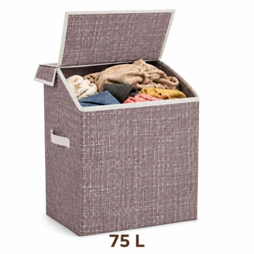 Image of 75 Liter Non Woven Laundry Basket with 2 Side Pockets for Socks and Handkerchief |Foldable Clothes Storage Bin Organizer for Dirty Clothes, Kids Toys, Bedroom & Bathroom (red cross)