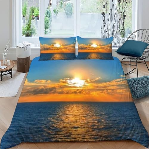 Housse de couette coucher de soleil mer en microfibre 3D double 200x200 - 3