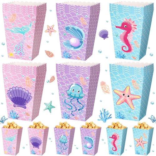 Gueevin 24 Pcs Mermaid Popcorn Boxes Treat Boxes Candy Holder Container