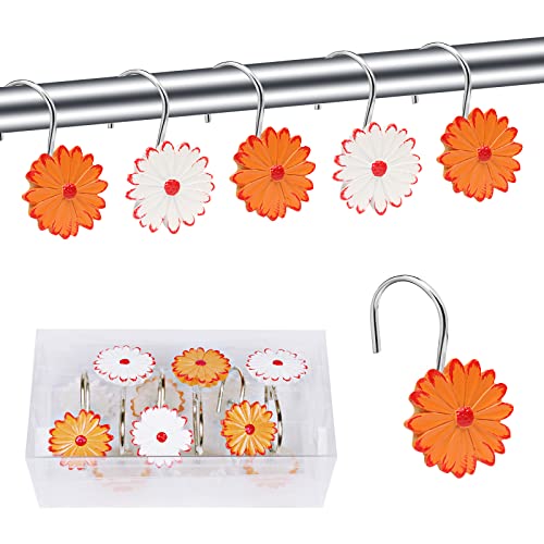 BEAVO Duschvorhang Haken, Home Decorative Rostfrei Duschvorhang Haken Harz Rose Blume Duschhaken Ringe für Badezimmer Duschstangen Vorhänge,Set von 12 Haken (Sonnenblume) Cover
