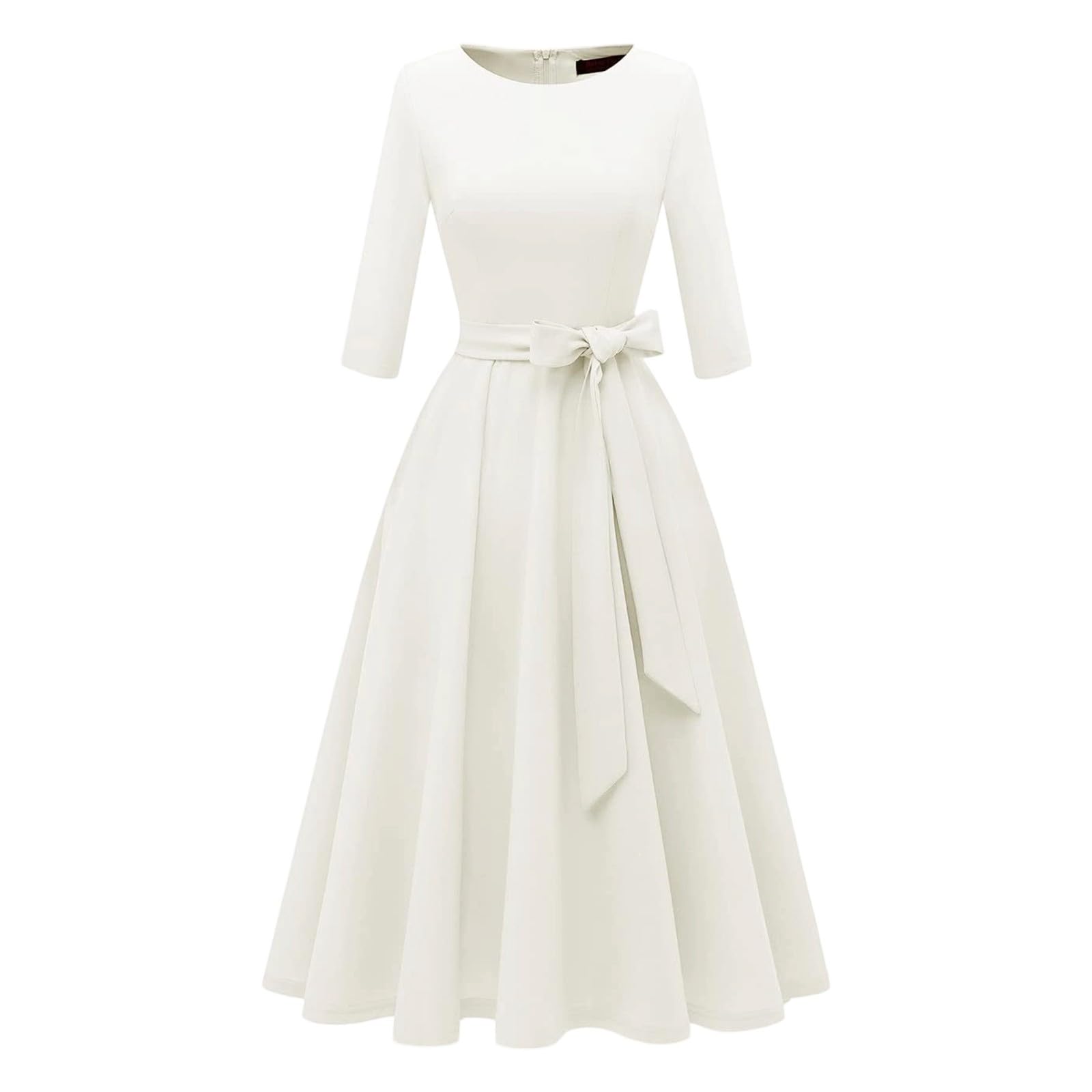 Vestidos de verano 2026, vestidos casuales para mujer, vestido midi de iglesia, acampanado, cuello redondo, manga 3/4, vestido de invitada de boda, vestido de fiesta