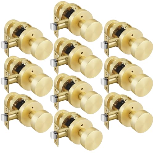 Image of Goldenwarm Gold Door Knobs Interior Privacy, Zinc Alloy Keyless Brushed Gold Door Knobs for Bedroom Bathroom, Heavy Duty Interior Door Knob - Adjustable & Reversible (10 Pack)