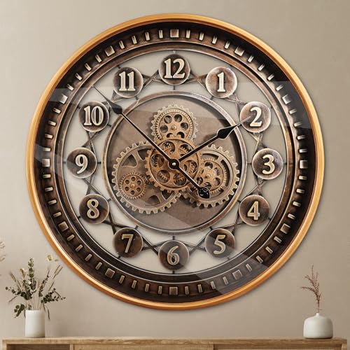 24 Inch Wall Clock with Moving Gears Large Industrial Steampunk