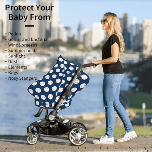 Image of Baseball Blue Baby Stuff Car Seat Cover for Baby,Mom Nursing Breastfeeding Covers,Multi-Use Car Seat Canopy Carrier Cover,Stroller Cover Newborn Shower Gift for Boys Girls