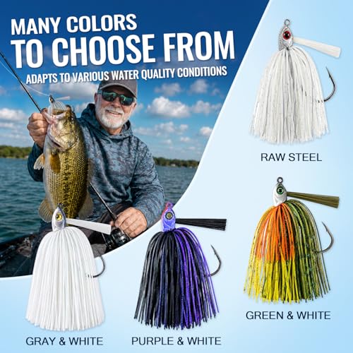 Vipfish 4 Pack Weedless Swim Jigs for Bass Fishing, Skirted Fishing Jig Head Lures with Silicone Skirt & Fiber Weed Guard, Freshwater Bass Jigs for Pike, Trout, Walleye, Muskie and More by Vipfish - Image 7