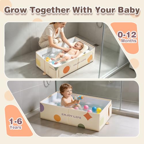 Image of Toddler Bath Tub for Shower, Foldable Baby Bathtub, Portable Kids Bathtub & Collapsible Bathtub for Toddlers 1-8, Infant Newborn, Travel Baby Bath, Banera para Bebe, White Dot
