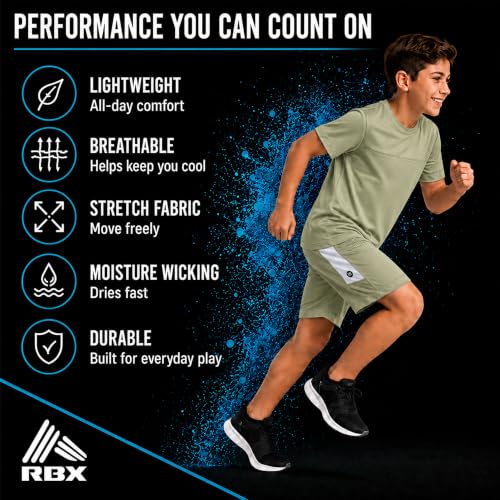 Image of RBX Boys Short Set - 2 Piece Active Performance Short Sleeve Athletic Shirt and Basketball Shorts with Elastic Waistband