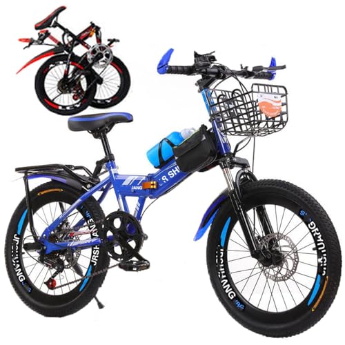 VHVYWY Mountain Bike, Bici da Città in Acciaio Carbonio 18/20/22/24 Pollici, Bicicletta Pieghevole con Cambio di velocità e Doppio Freno a Disco per Adulti, Bambini e Adolescenti Sapphire Blue,22in