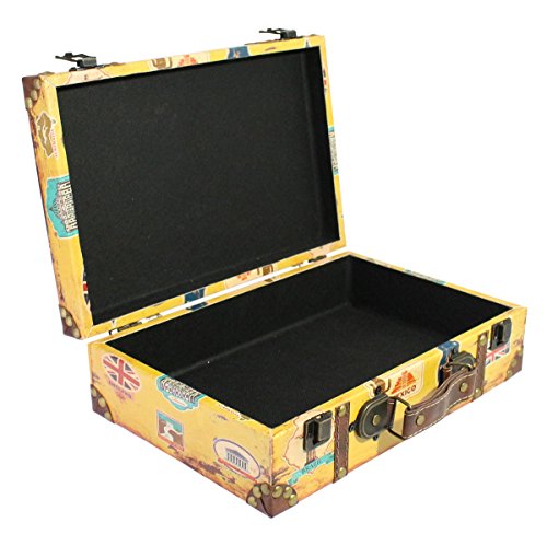 Vintage Decor 11.8" Wooden Antique Suitcase Trunk Case With Handle, Ideal For Home Decor, Shelf Showcase Display, Wedding Party Centerpiece Studio Photo Props - Yellow Sticker #TOP4