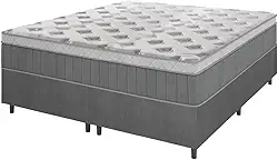 Cama Box Casal Queen Colchão Molas Ensacadas Ômega 158x198x70cm Cinza/Branco Hellen - Suporta até 110kg por Pessoa
