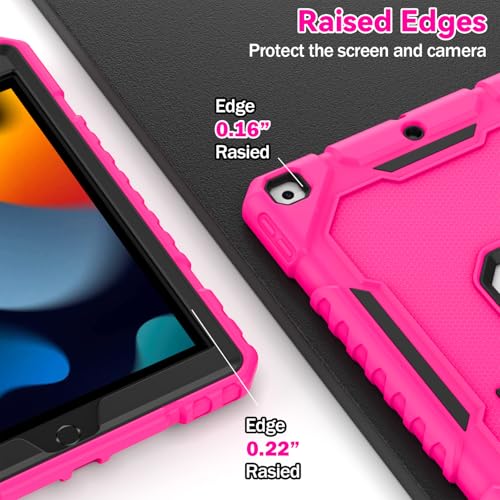 Image of ZoneFoker Case for iPad 9th /8th /7th Generation 2021 /2020 /2019(10.2 inch), Heavy Duty Shockproof Rugged 10.2 inch Cover with Built-in Stand for iPad 9 8 7 Gen for Girls Women (Hot Pink)