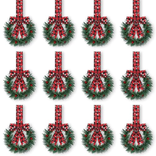 Retrowavy 12 Pcs Christmas Kitchen Cabinet Wreaths with Ribbon 3.94