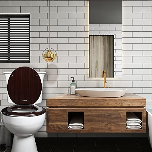 Round Toilet Seat Molded Wood Toilet Seat With Zinc Alloy Hinges, Easy To Install Also Easy To Clean, Anti-Pinch Wooden Toilet Seat By Angol Shiold (Round, Dark Brown) #TOP6