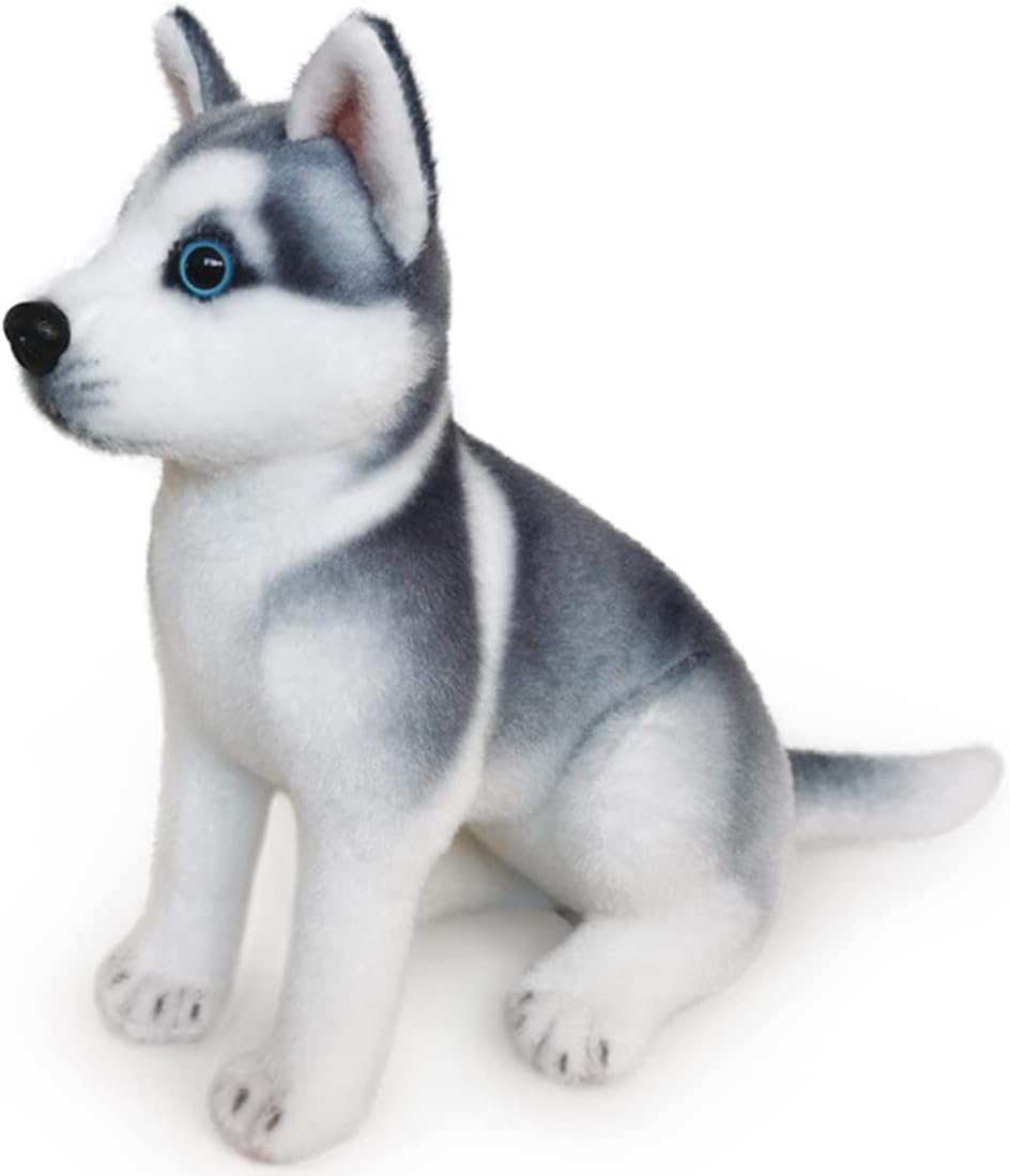 ELAINREN Lifelike Furry Husky Stuffed Animals Puppy Toy