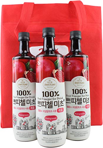 Korean CJ Petitzel Fruit Vinegar Drink Concentrate, 3 Bottle Set: Pomegranate, 91 Fl Ounces