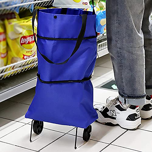 INHEMING Faltbare Trolley-Taschen, Einkaufstrolley Einkaufstasche mit Rollen,2 in 1 Klappbarer Einkaufswagen für Zuhause Supermarkt Strapazierfähige Tasche - Blau – Bild 8