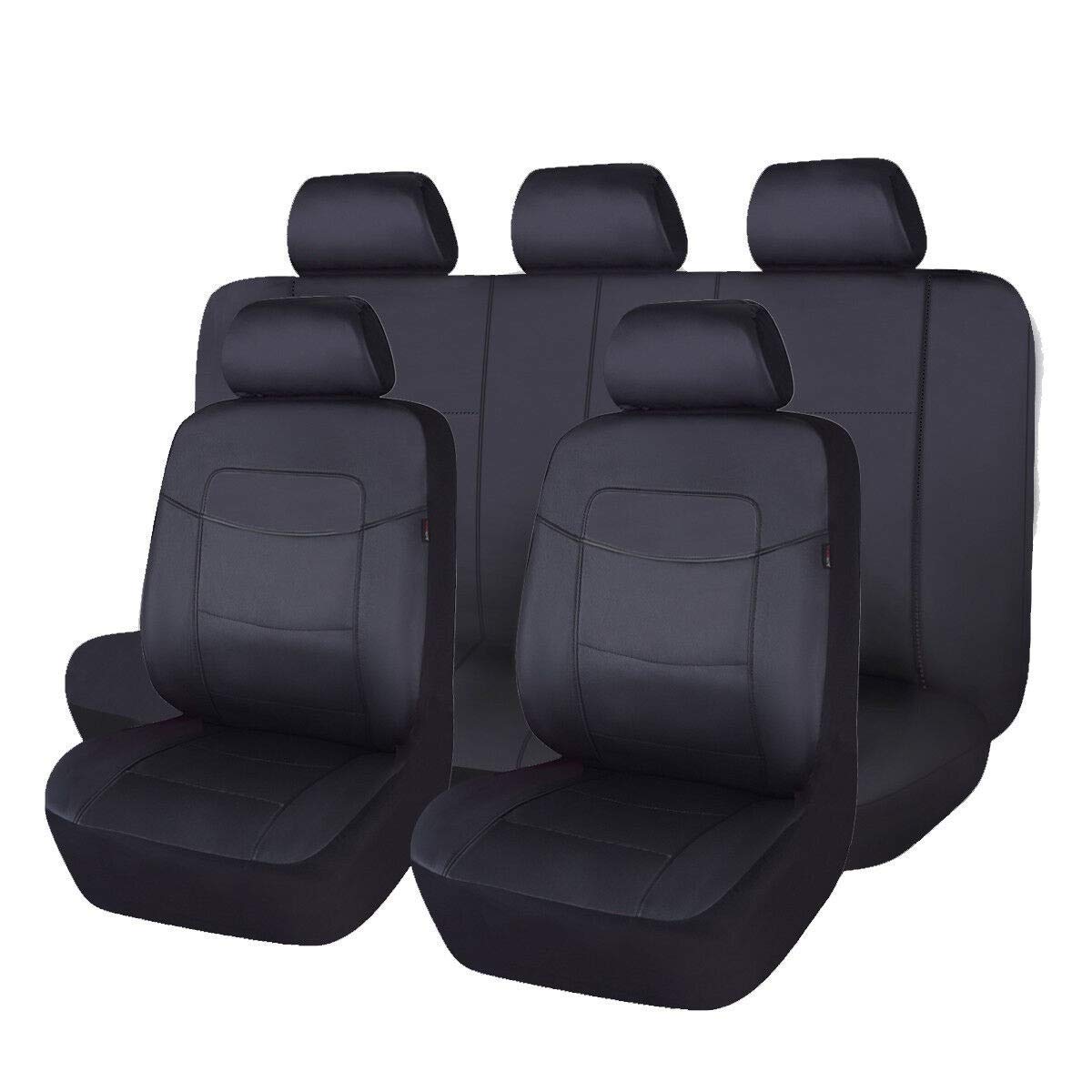 Flying Banner PU Leather Car Seat Covers Universal Design with Side Airbags (Full Set, Solid Black) FB-049-22