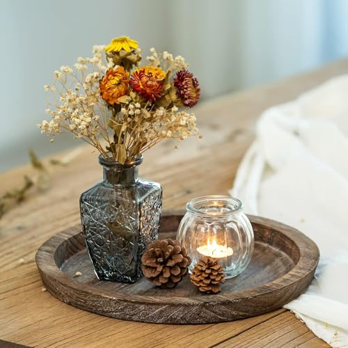 Charming Rustic Round Wooden Serving Tray - Romadedi Candle Tray for Pillar Candles, Farmhouse Dining Centrepiece, 28cm - Image 3
