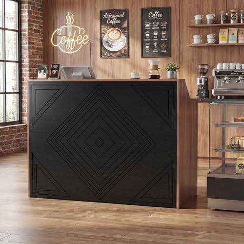 ANGRYWIN Reception Desk with Counter, Front Desk with 3 Drawers and Storage Cabinet, 47 inch Modern Retail Counter with Cable Grommet for Checkout, Barber, Beauty Salon, Home Office